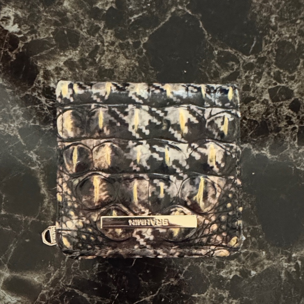 Brahmin Black and Cream Croc-Embossed Wallet